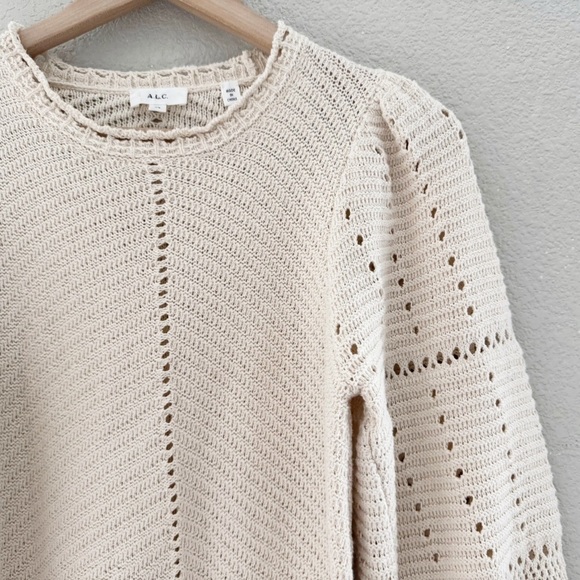 A.L.C. Intarsia Knit Sweater Crochet Cotton Pullover Puff Classic Minimalist XS - Picture 9 of 14